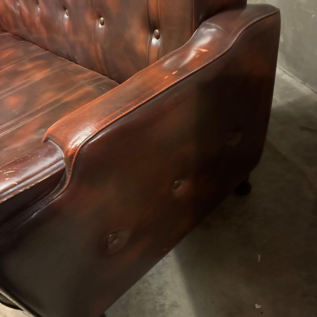 ミッドセンチュリー ソファ 3人掛け レザー 合皮 茶系 ローソファ 会議