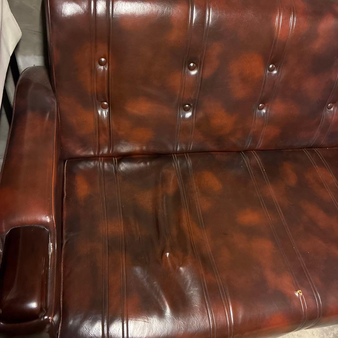 ミッドセンチュリー ソファ 3人掛け レザー 合皮 茶系 ローソファ 会議