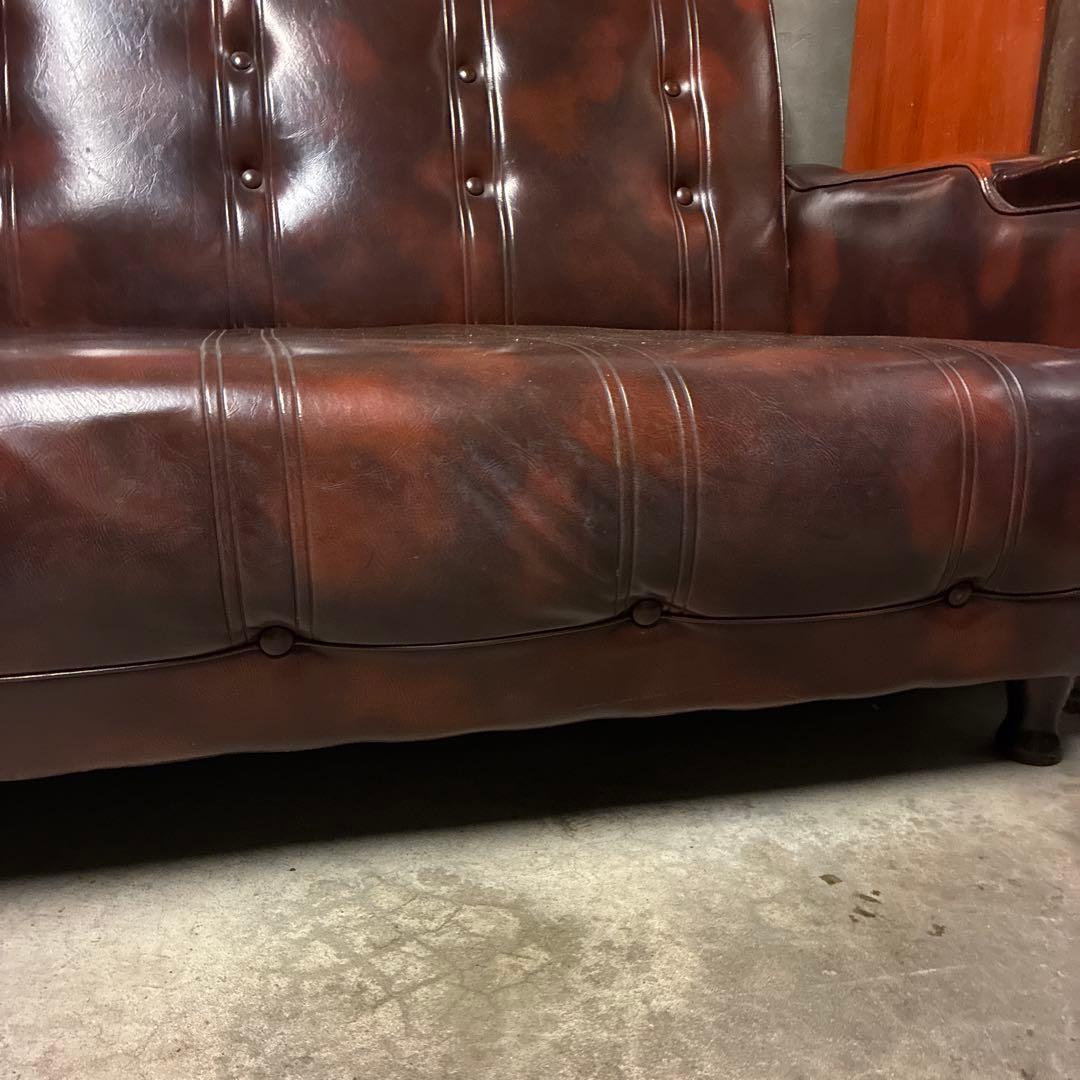 ミッドセンチュリー ソファ 3人掛け レザー 合皮 茶系 ローソファ 会議