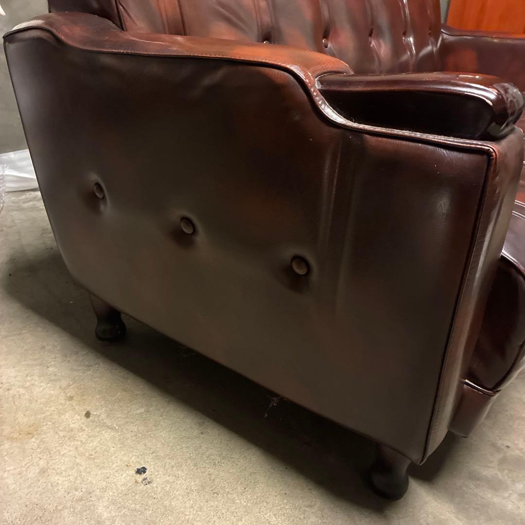 ミッドセンチュリー ソファ 3人掛け レザー 合皮 茶系 ローソファ 会議