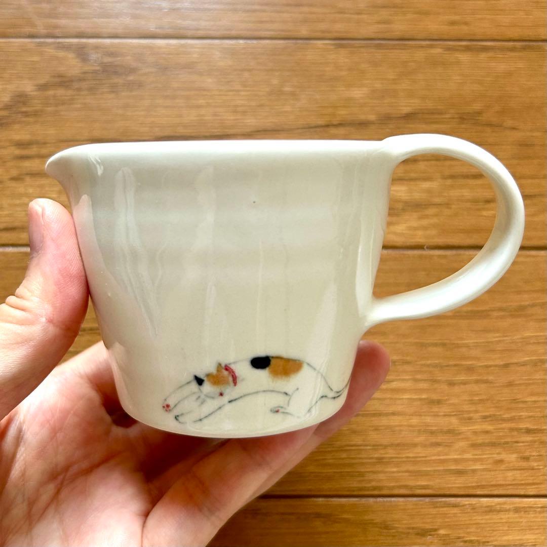 石川覚子さん作＊猫柄のミルクピッチャー+豆皿2枚セット
