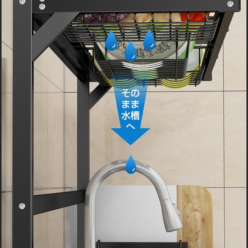 キッチンラック 幅85cm 水切りラック シンク 省スペース 大容量 スポンジ