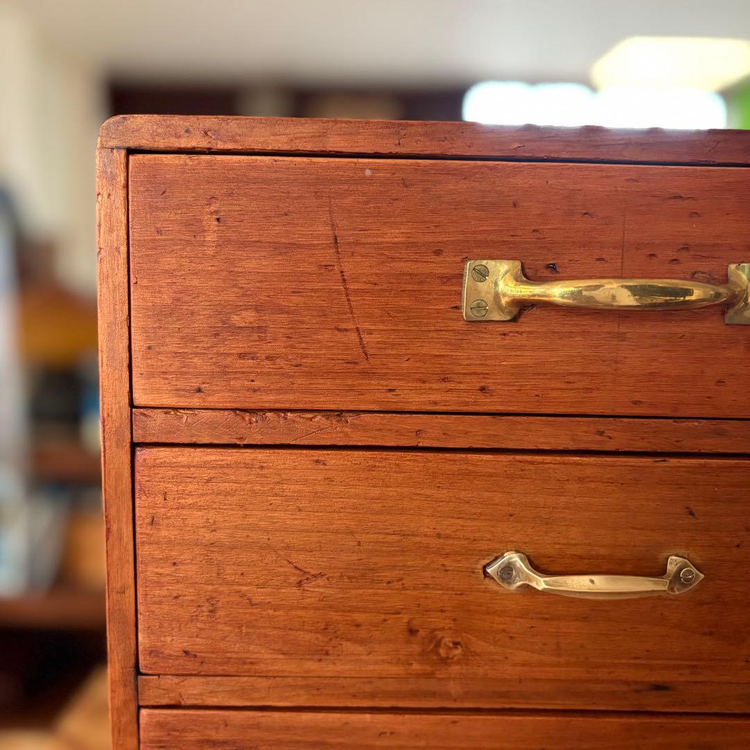 真鍮取手 アンティーク小引き出し 4段／無垢材／収納家具／ビンテージ