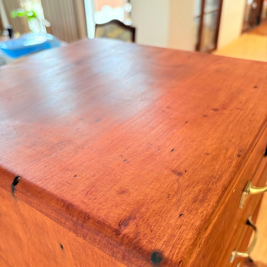 真鍮取手 アンティーク小引き出し 4段／無垢材／収納家具／ビンテージ