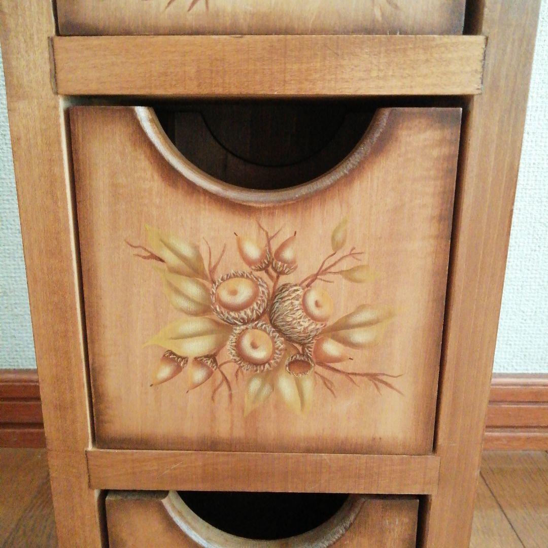 【トールペイント】木製 3段ミニチェスト 小物入れ アンティーク風