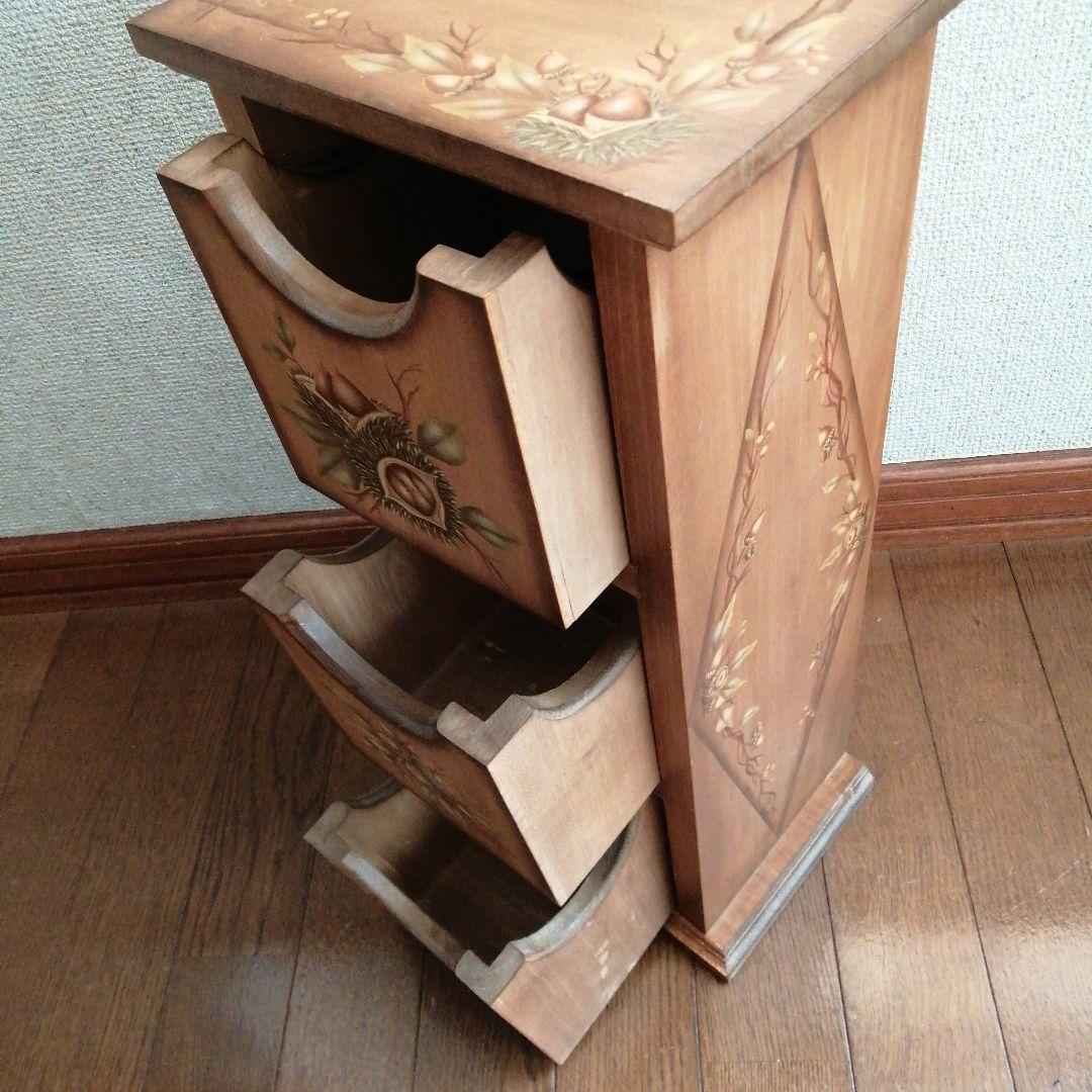 【トールペイント】木製 3段ミニチェスト 小物入れ アンティーク風