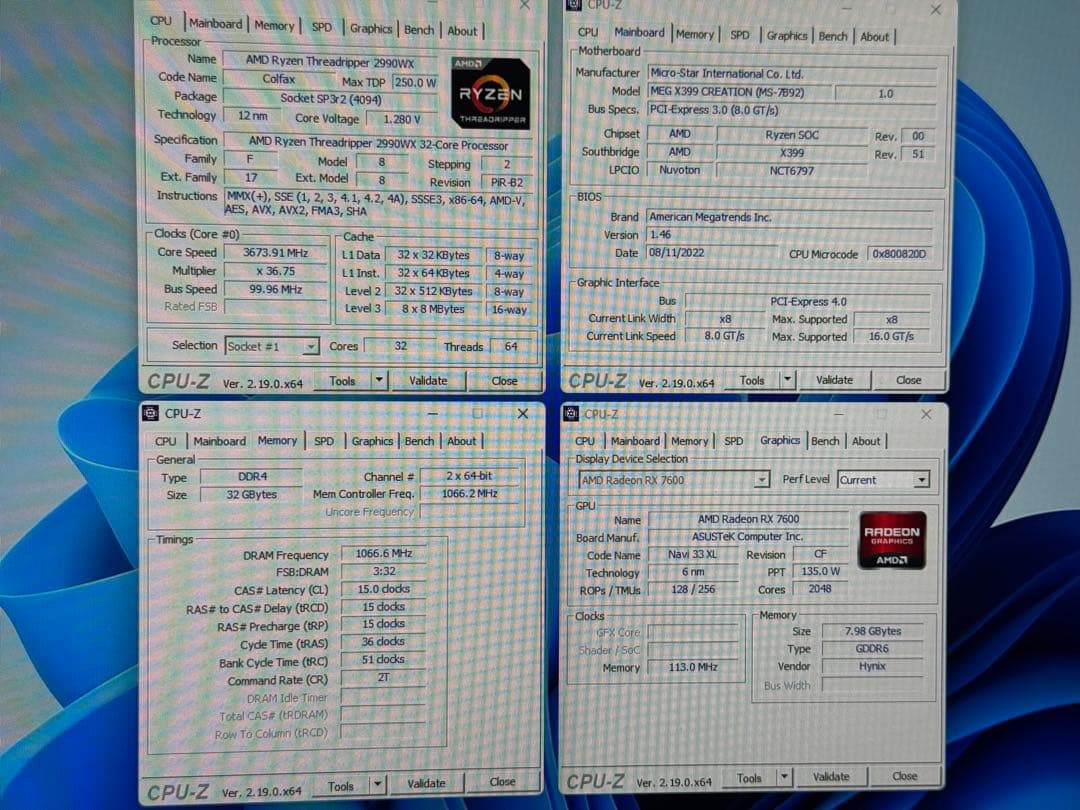 PCケース(自作PC用) Threadripper 2990WX / RX7600 / 32GB /