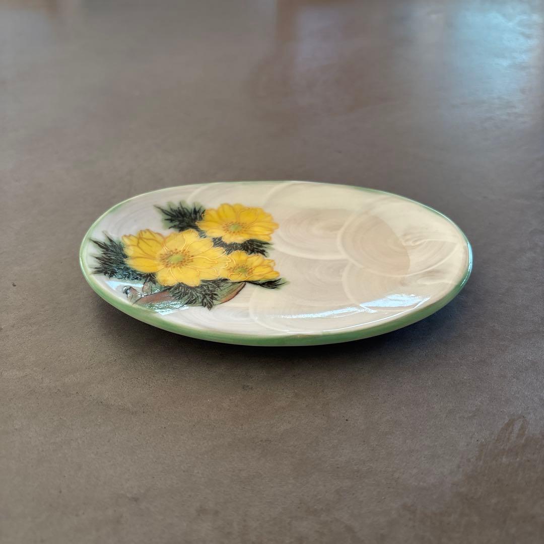 《ほぼ新品》美品　陶あん　京焼　清水焼　銘々皿　福寿草　色絵付け　陶葊　皿