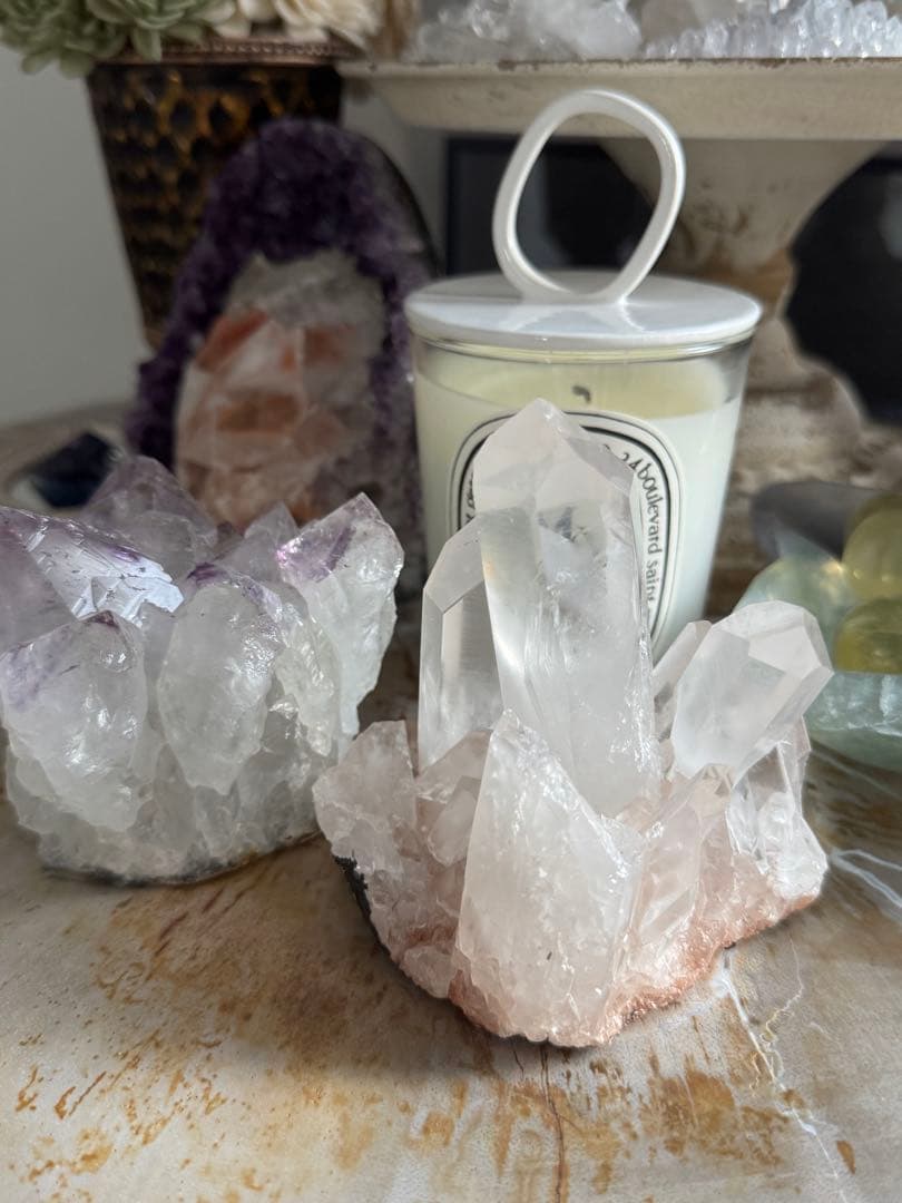 高品質 透明感抜群 造形美◎水晶クラスター ピンクニュアンス