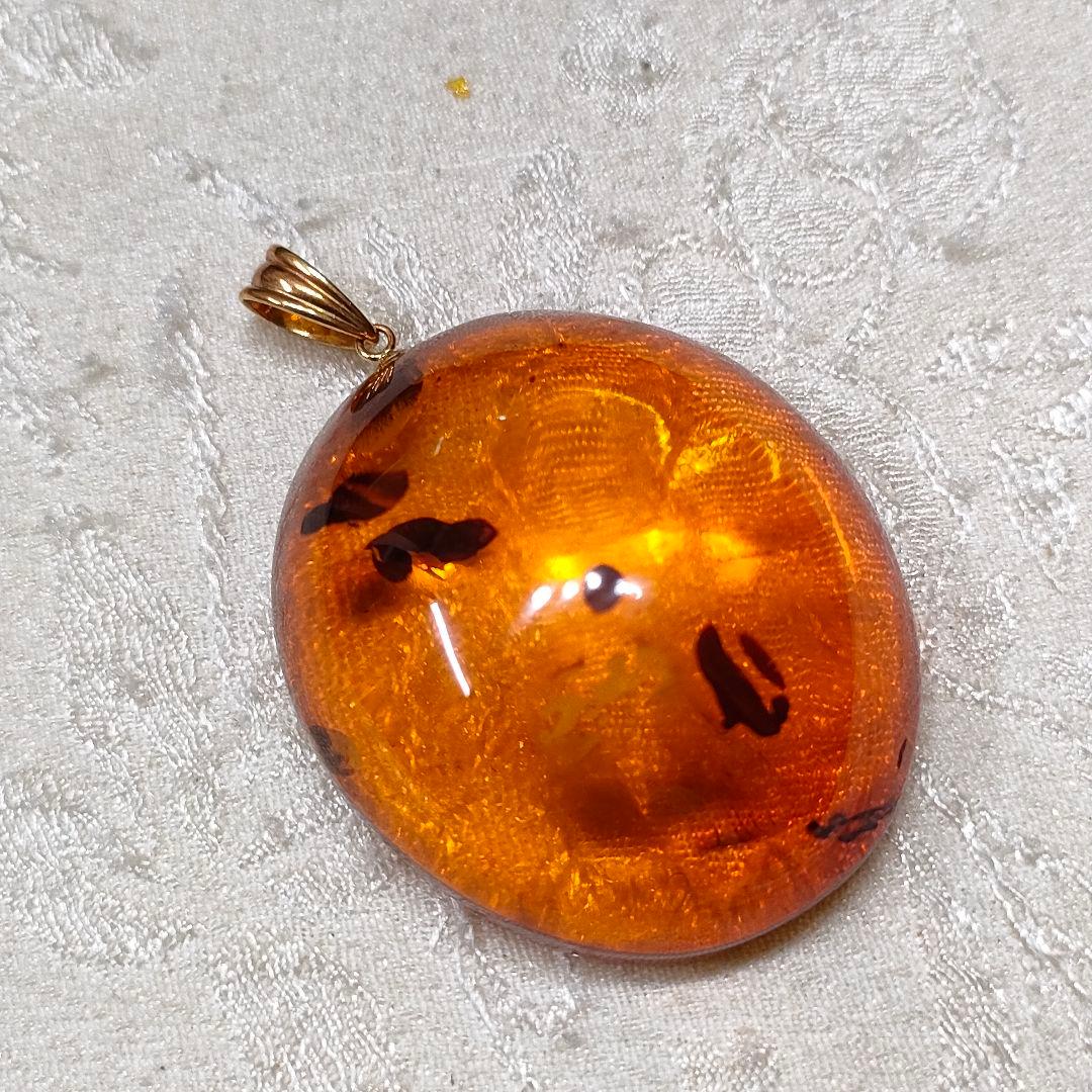 2X30　Amber　琥珀　K18金　ペンダントトップ