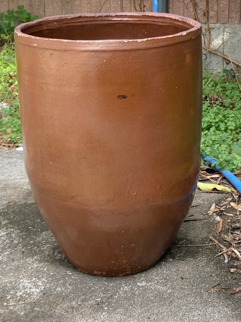 大型 水瓶 。メダカ鉢 。ビオトープ 。睡蓮鉢 。高さ44センチ。排水穴付き