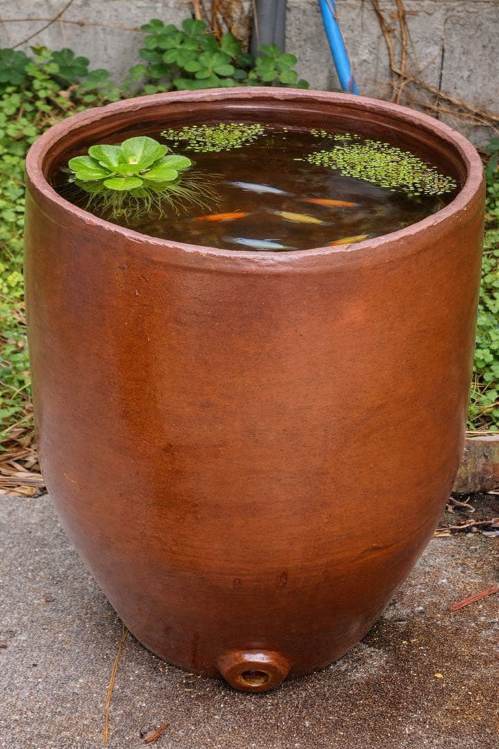 大型 水瓶 。メダカ鉢 。ビオトープ 。睡蓮鉢 。高さ44センチ。排水穴付き