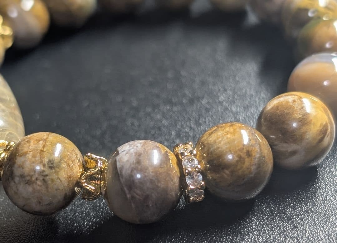 希少虹入り個性的シックホワイト☓ゴールドルチル天珠型☓ピクチャーオパールデサブレ