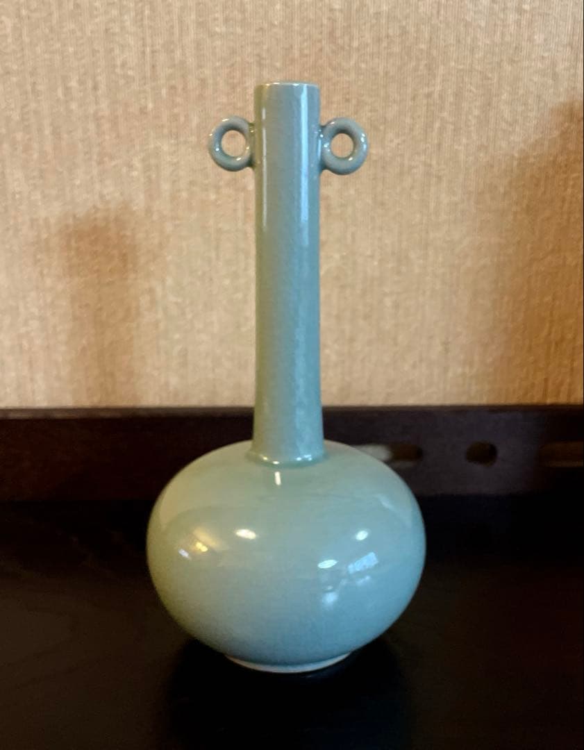 高麗青磁　輪耳付き花瓶 木箱付き