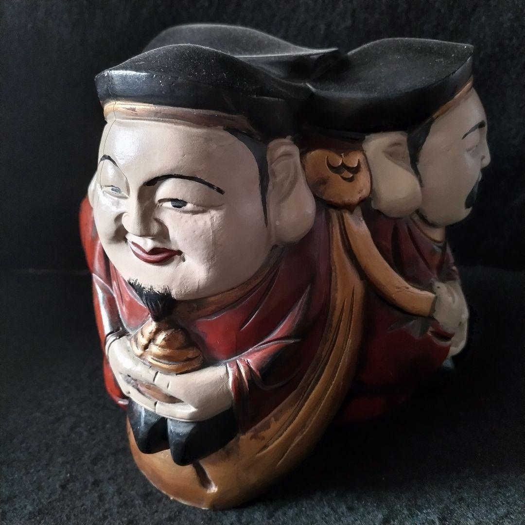 三面大黒天 木製 時代物 骨董品