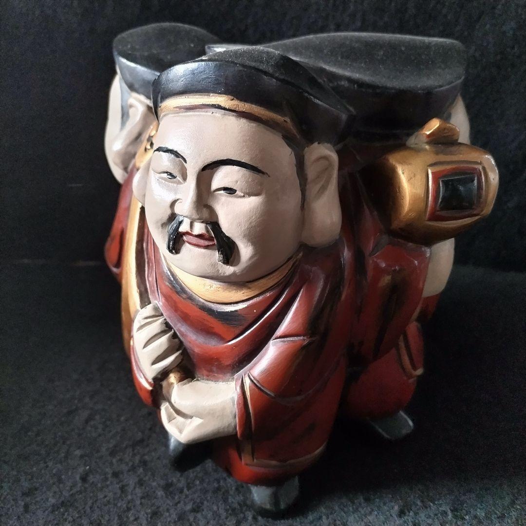 三面大黒天 木製 時代物 骨董品