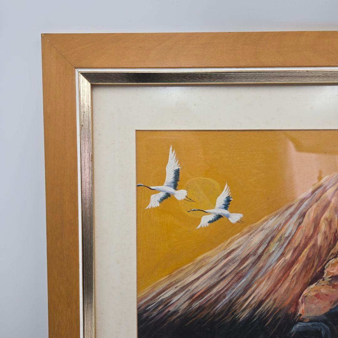 富士山 絵画 額入り 油彩風 風景画 インテリア アート レトロ 大判 装飾