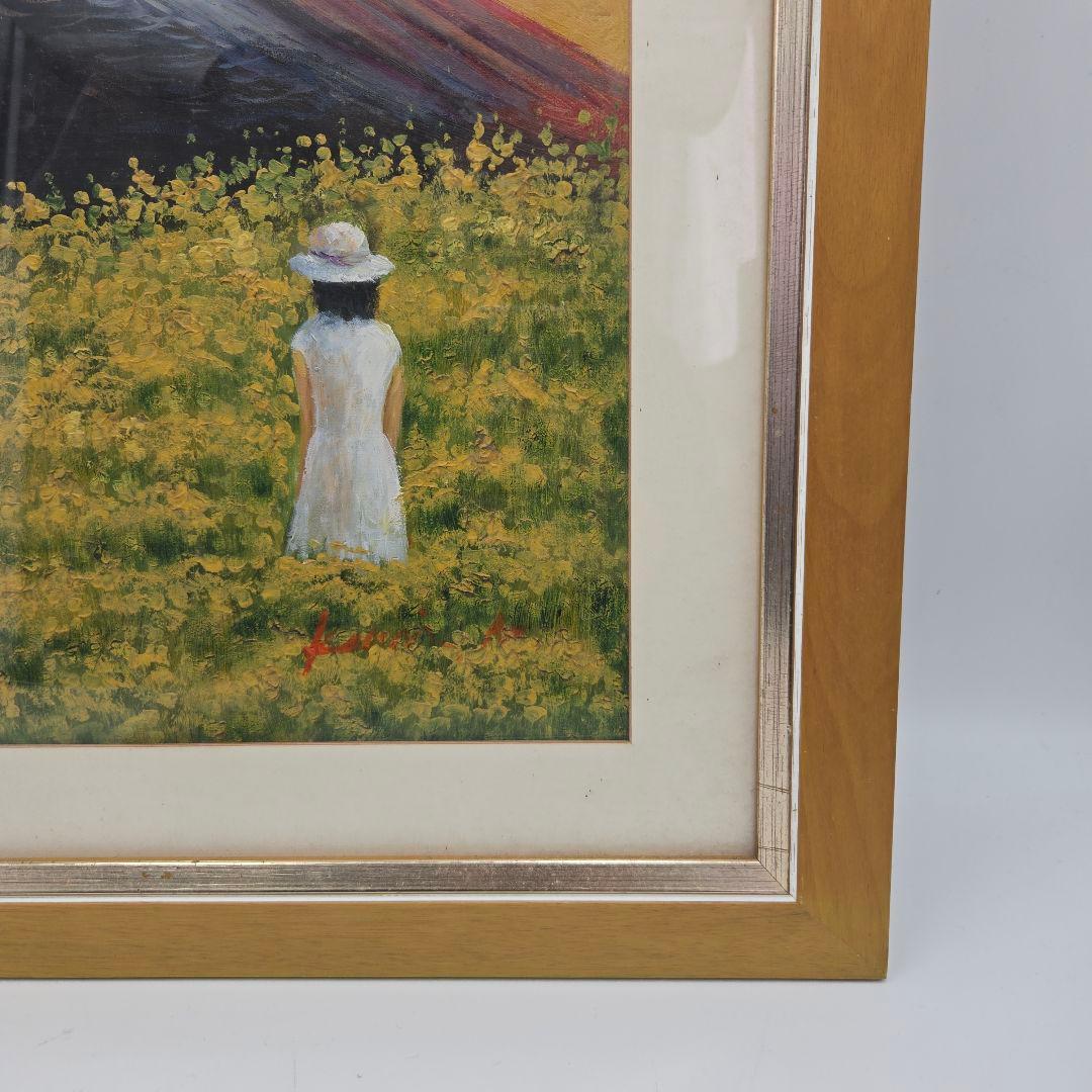 富士山 絵画 額入り 油彩風 風景画 インテリア アート レトロ 大判 装飾