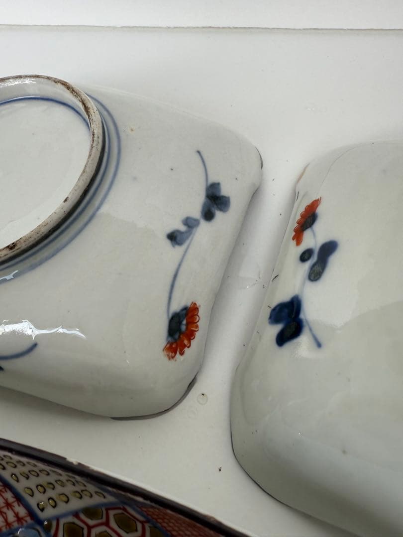 【色絵】九谷焼風 色絵角皿 5客揃い 花鳥文様和皿 古伊万里風【アンティーク風】