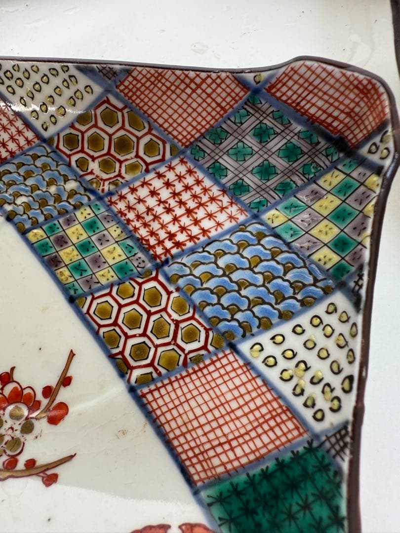 【色絵】九谷焼風 色絵角皿 5客揃い 花鳥文様和皿 古伊万里風【アンティーク風】