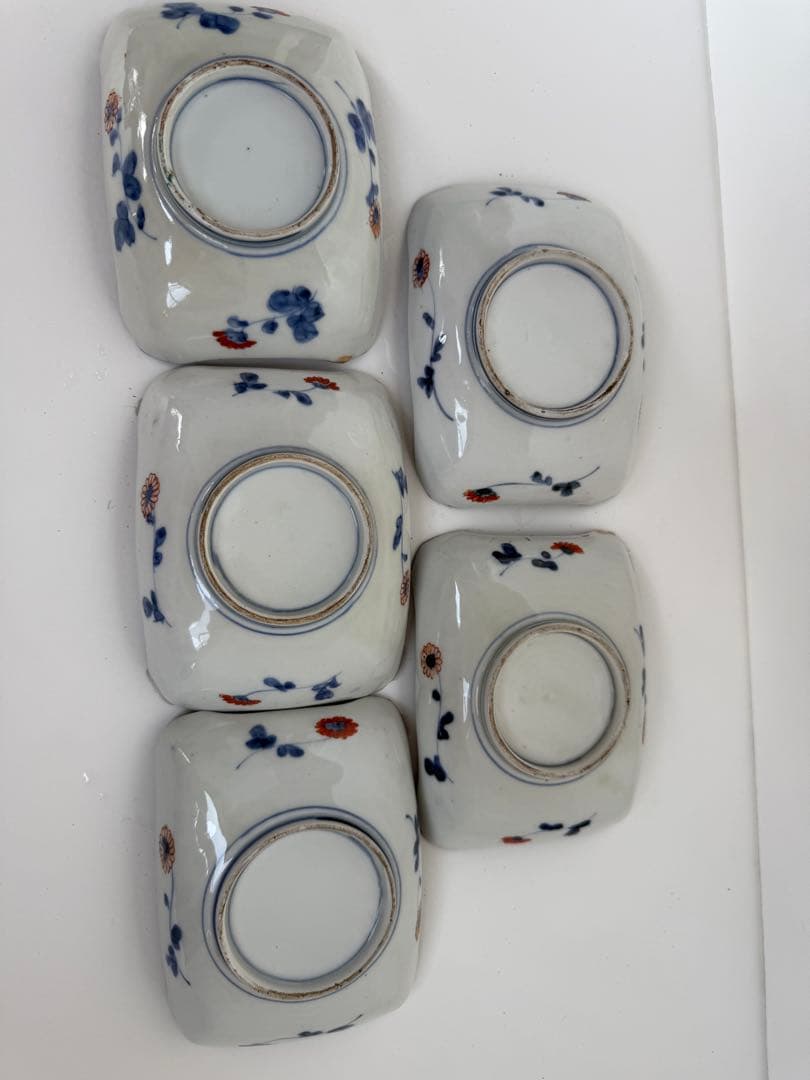 【色絵】九谷焼風 色絵角皿 5客揃い 花鳥文様和皿 古伊万里風【アンティーク風】