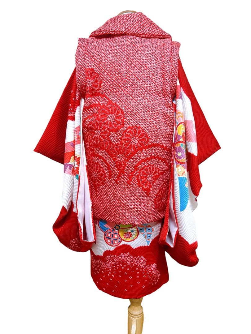 人気の総絞り被布♡七五三　3歳　フルセット　一式　赤系　正絹セット