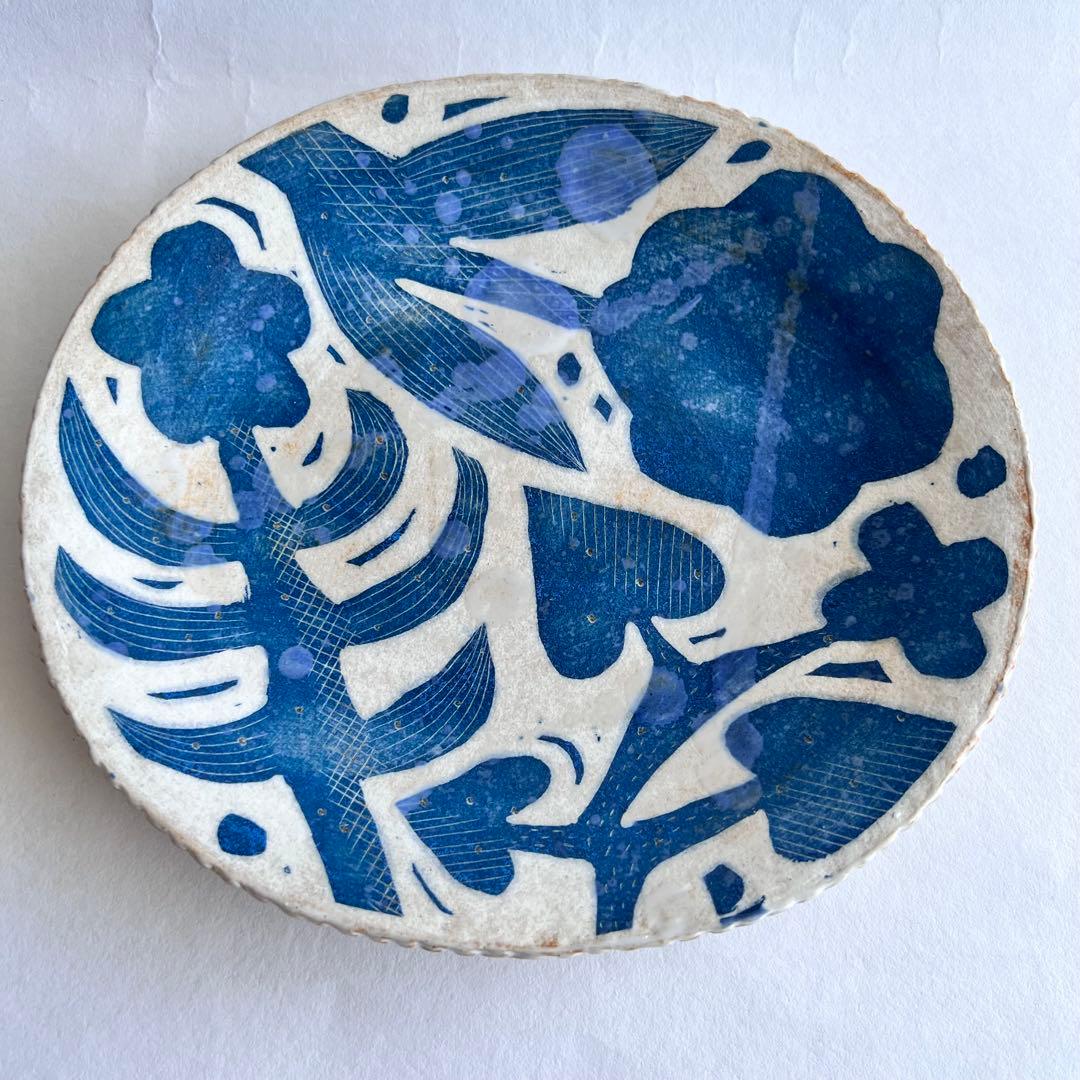 鹿児島睦 ハンドメイド 絵皿（ブルー） 未使用 美品