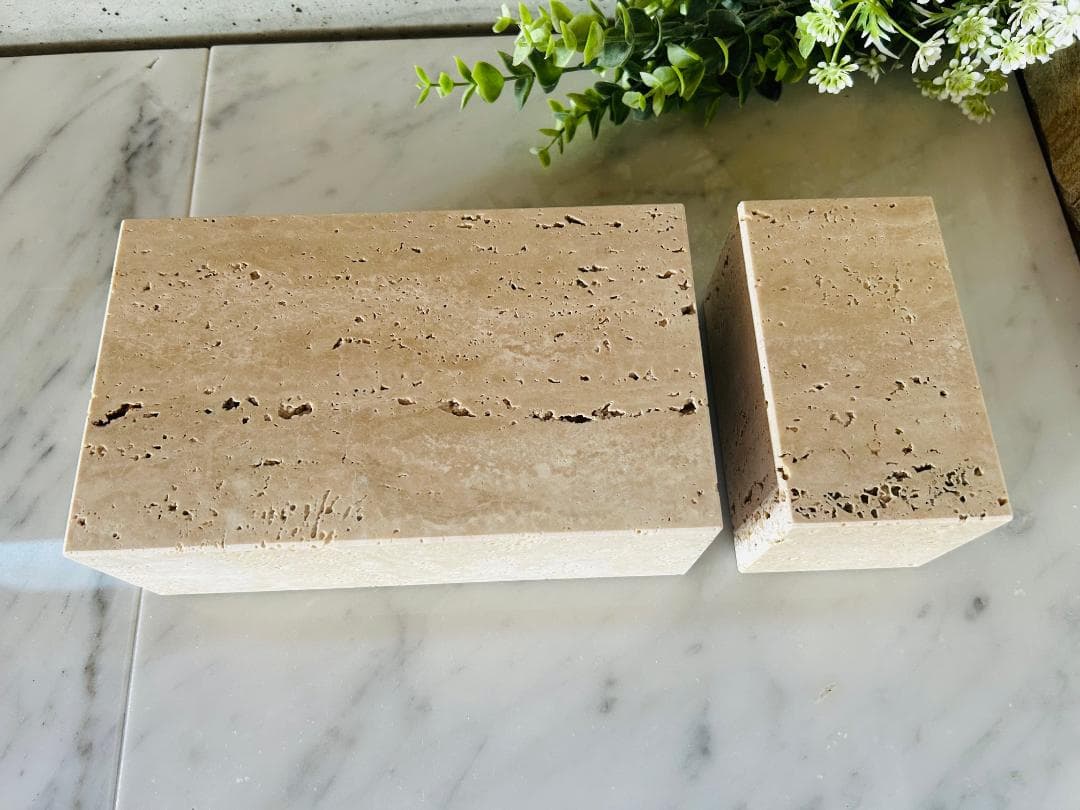 天然大理石　イタリア　トラバーチン●ブロック　2個セット●ディスプレイ●送料無料