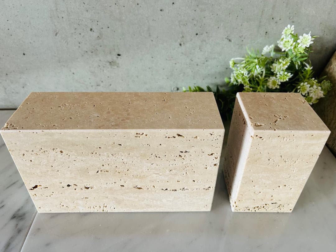 天然大理石　イタリア　トラバーチン●ブロック　2個セット●ディスプレイ●送料無料