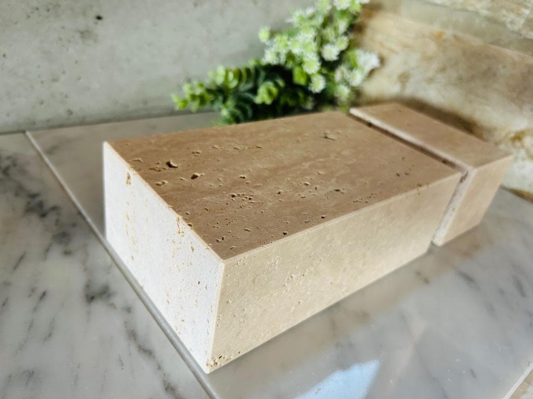 天然大理石　イタリア　トラバーチン●ブロック　2個セット●ディスプレイ●送料無料