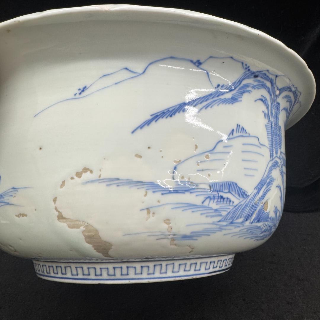 江戸時代　古伊万里 染付芭蕉山水　大鉢 32cm