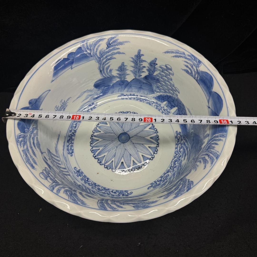 江戸時代　古伊万里 染付芭蕉山水　大鉢 32cm
