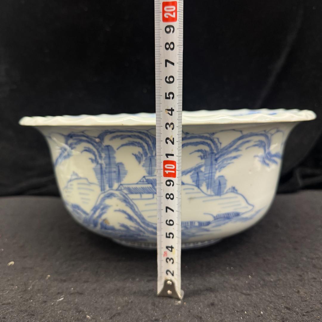 江戸時代　古伊万里 染付芭蕉山水　大鉢 32cm