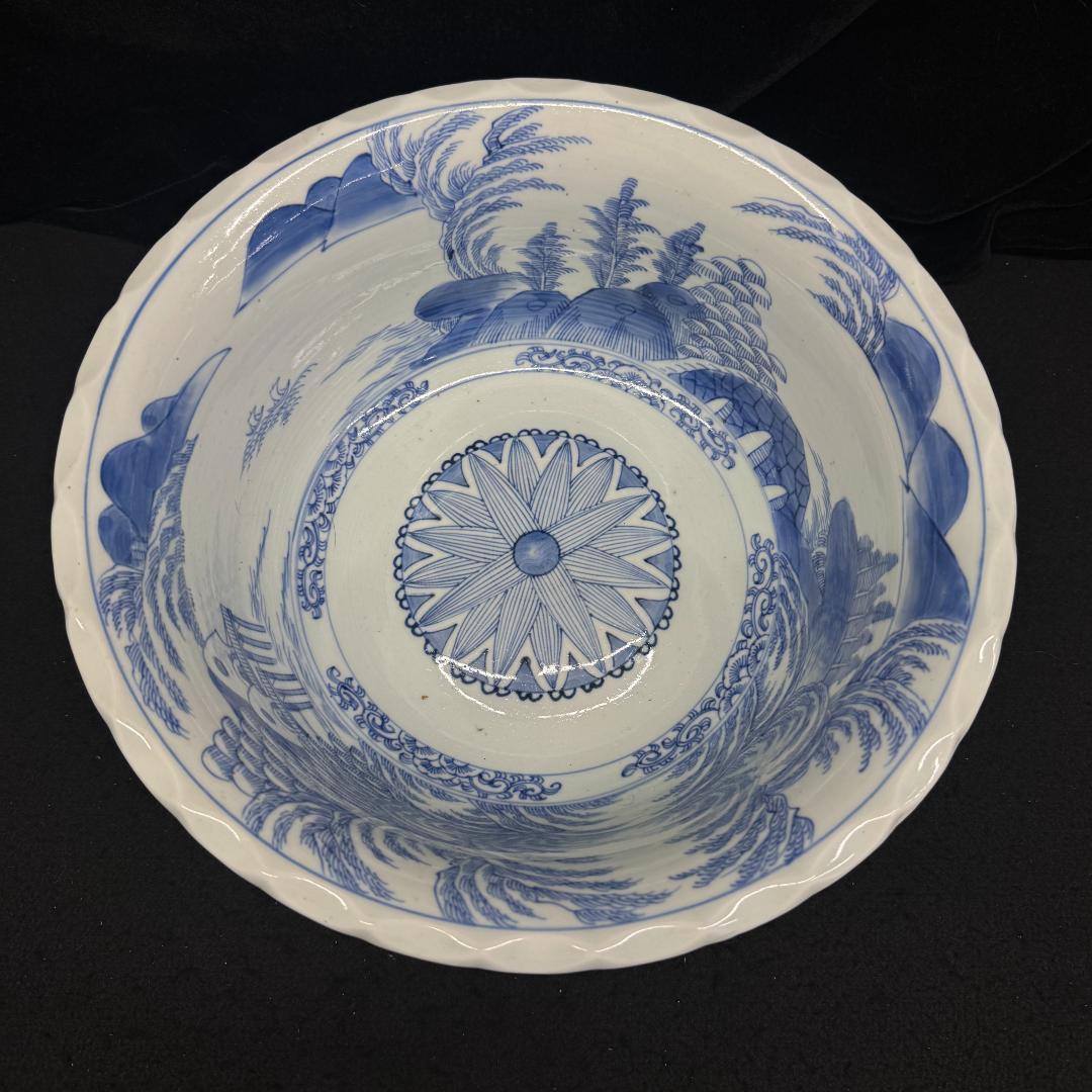 江戸時代　古伊万里 染付芭蕉山水　大鉢 32cm