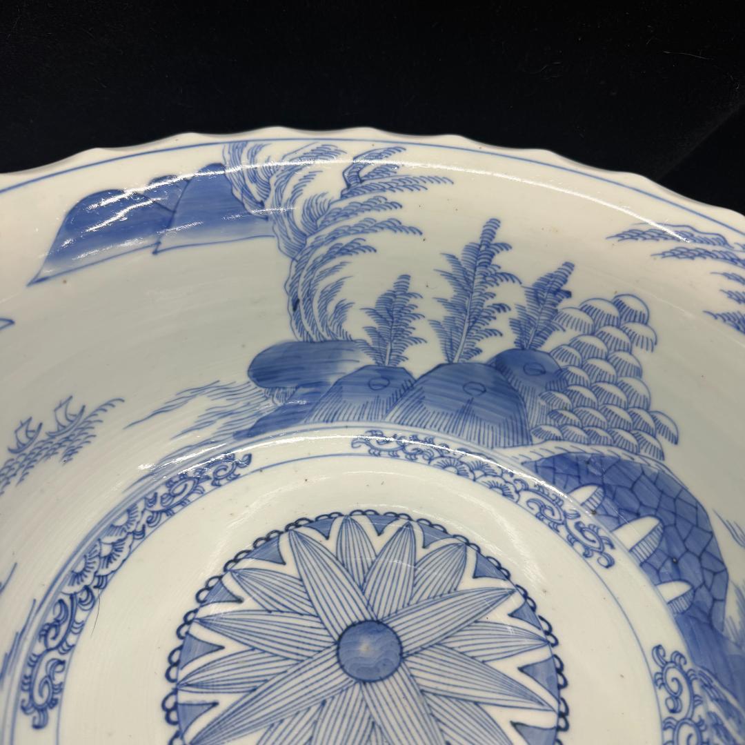 江戸時代　古伊万里 染付芭蕉山水　大鉢 32cm