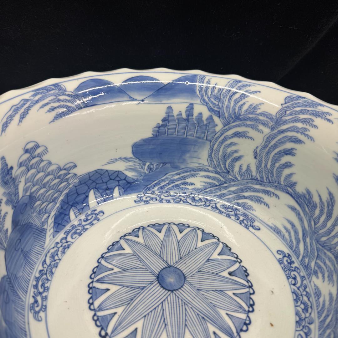 江戸時代　古伊万里 染付芭蕉山水　大鉢 32cm
