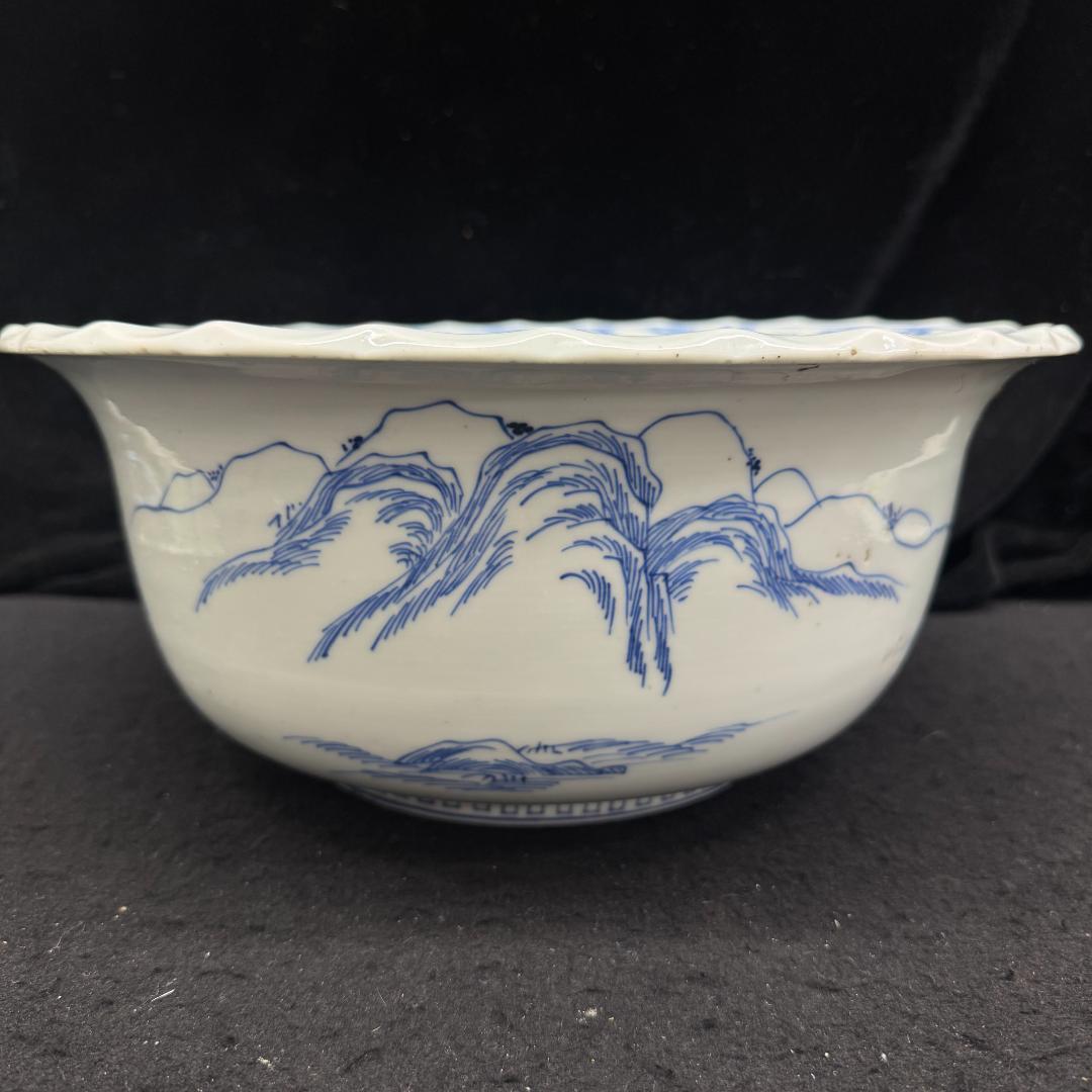江戸時代　古伊万里 染付芭蕉山水　大鉢 32cm