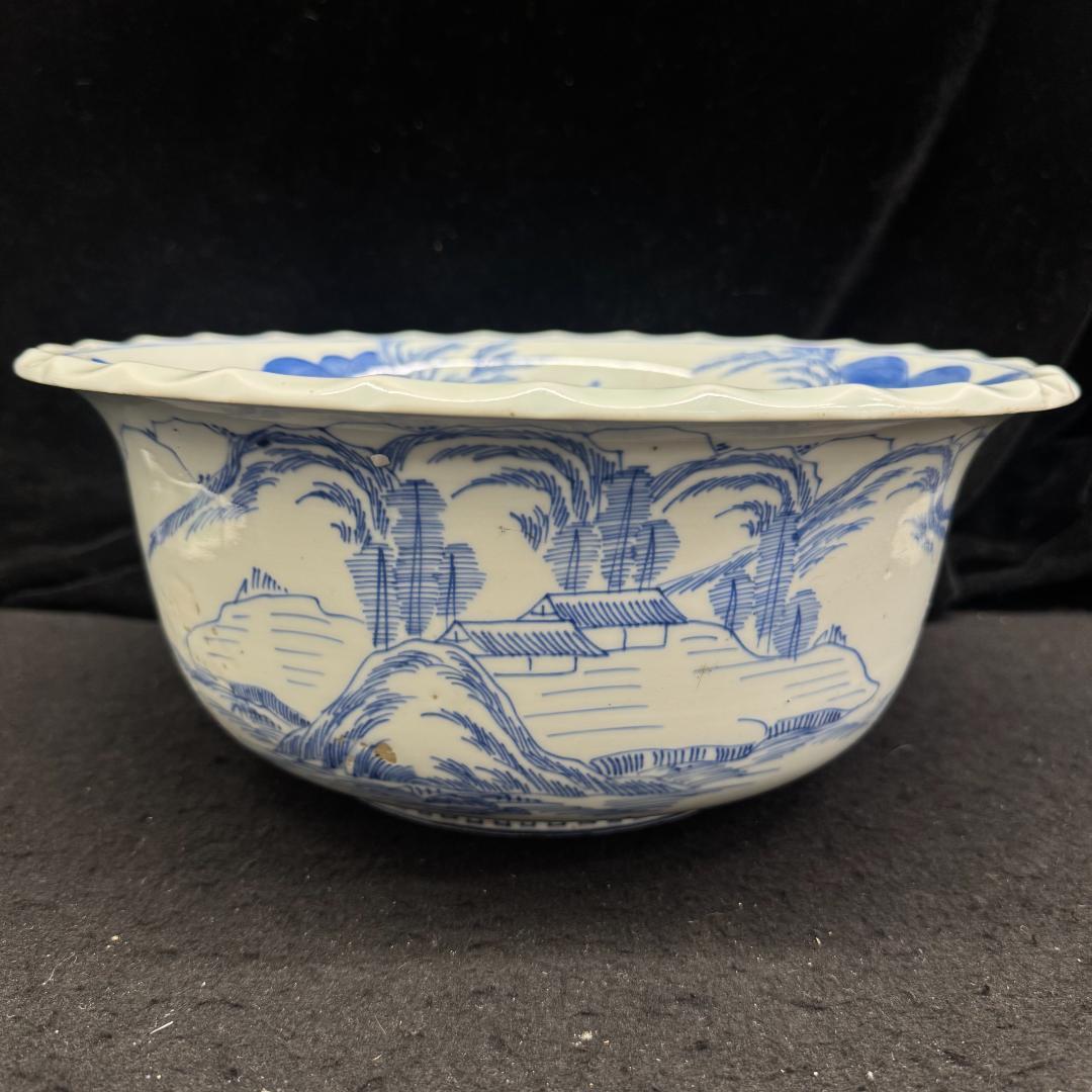 江戸時代　古伊万里 染付芭蕉山水　大鉢 32cm