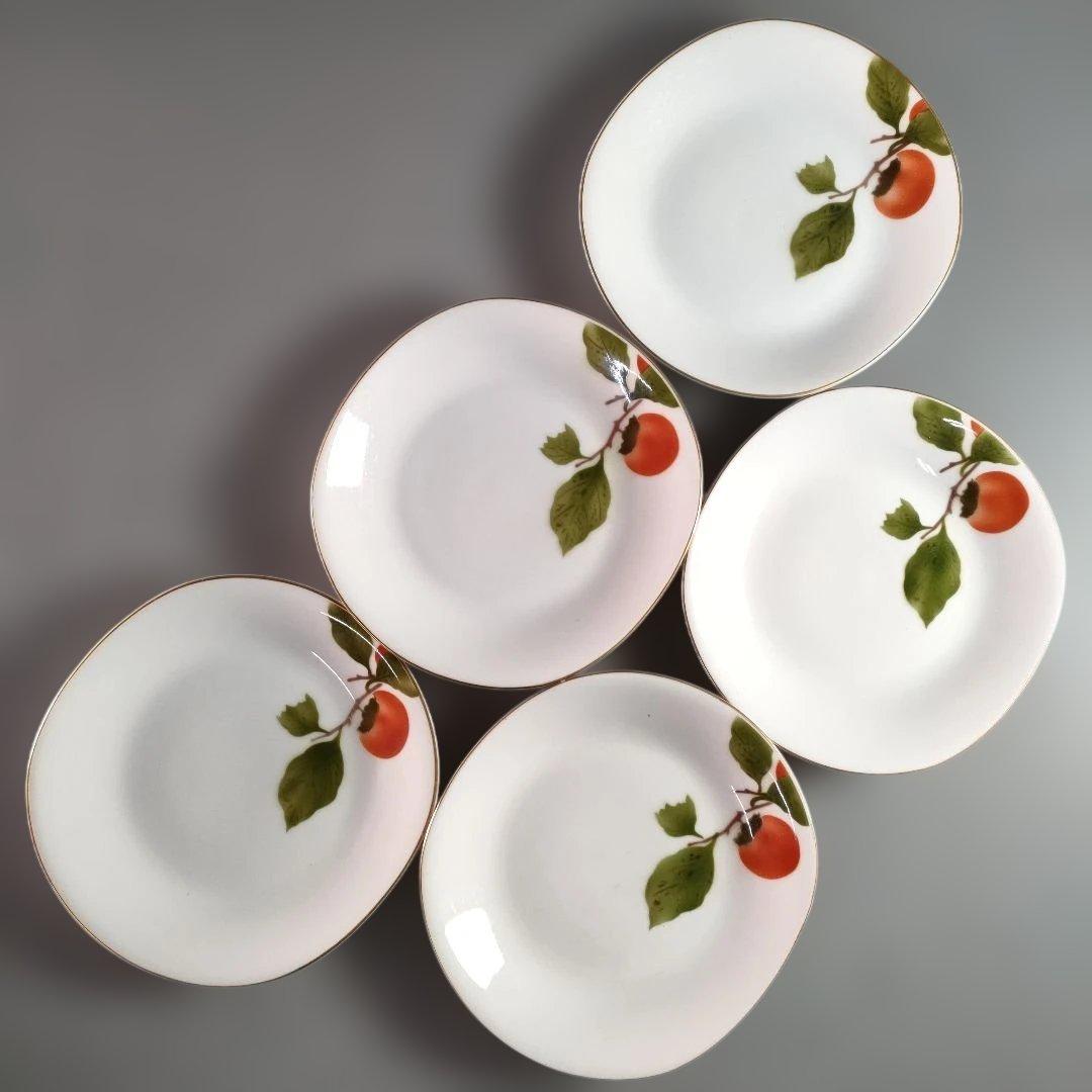 A1341-1/有田焼/深川製磁/果実文銘々皿 苺皿6客・柿皿5客/懐石道具/