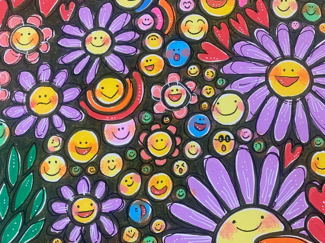 【原画】オリジナルアート FlowerPower 陽気 仲良し 虹 元気　花