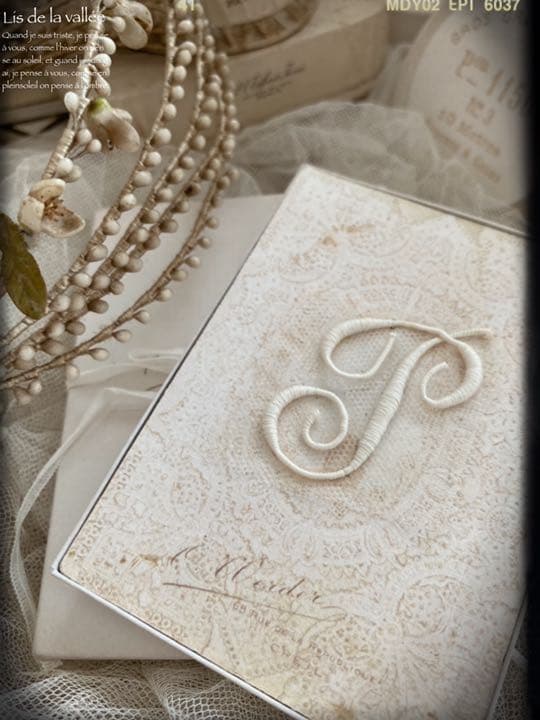 №1【1点のみ】フランス アンティーク イニシャル刺繍シートBOX付