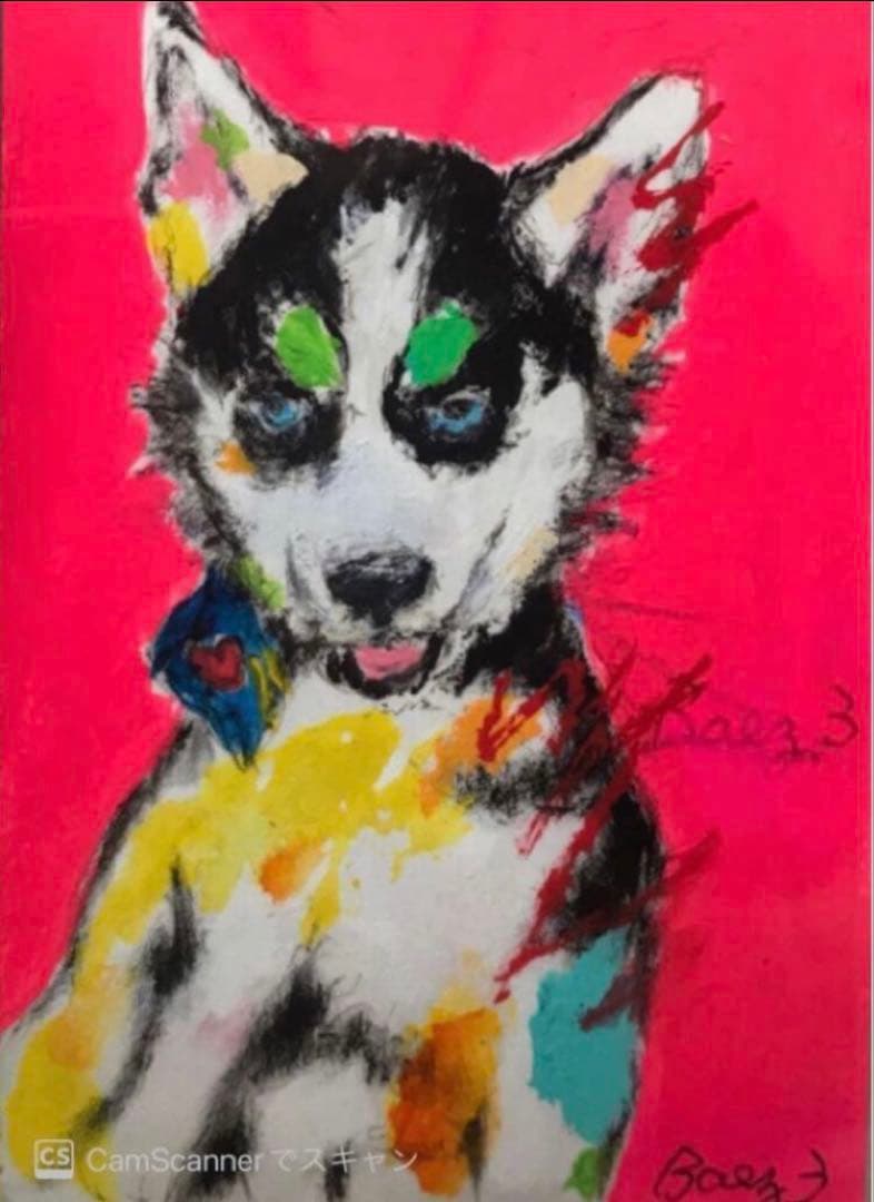 犬　シベリアンハスキー　イラスト　アクリル画　BAEZ3