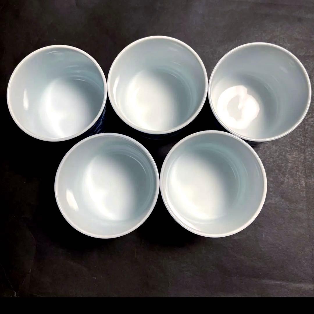 賞美堂　其泉窯 染付　汲み出し　蓋/皿付き湯呑み　湯呑み　5点