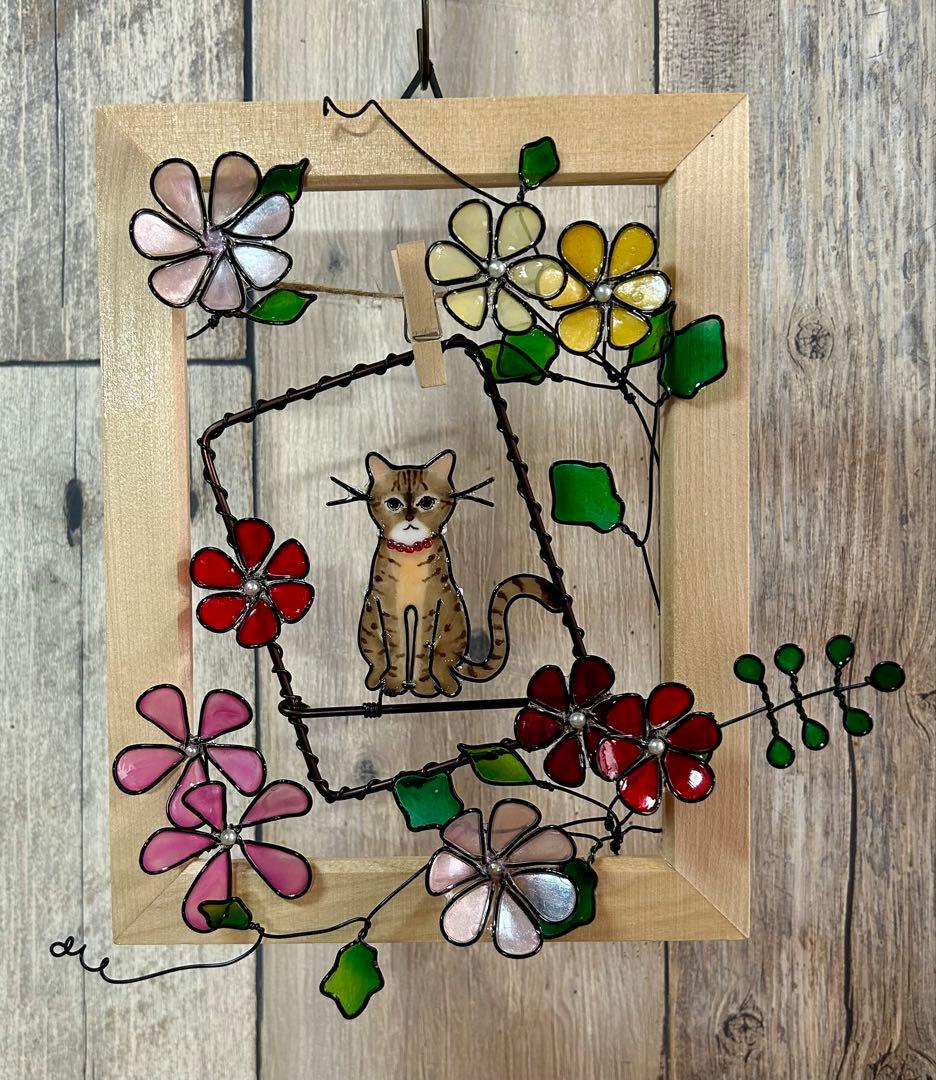 goro「夏のひと時」「お花と猫さん~木製フレーム」ワイヤークラフト