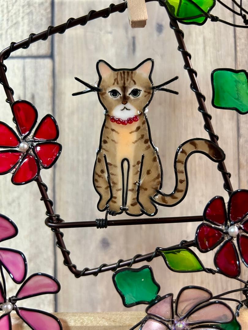 goro「夏のひと時」「お花と猫さん~木製フレーム」ワイヤークラフト