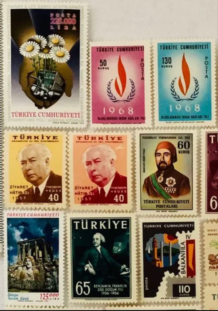 未使用 珍品 世界の国々の切手 トルコ共和国　発行時期未定 普通切手25種25枚