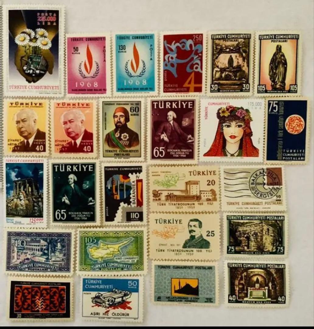 未使用 珍品 世界の国々の切手 トルコ共和国　発行時期未定 普通切手25種25枚