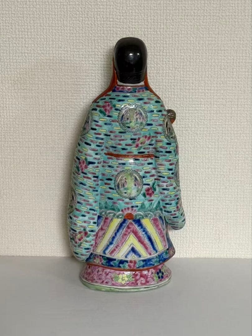 中国美術 色絵陶人形 福禄寿 陶器 縁起物 置物　時代物