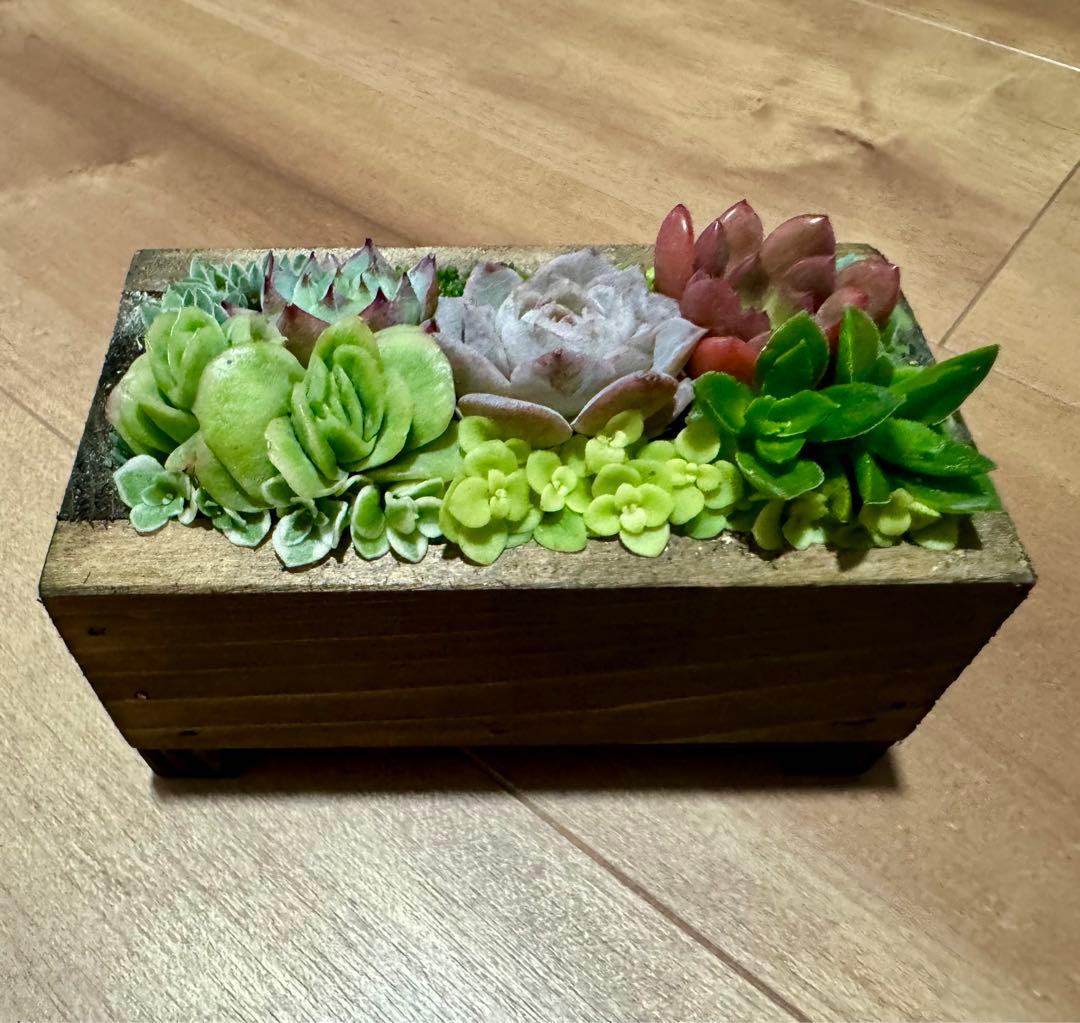 多肉植物 寄せ植え 木箱 アイスローズ ステンシル 木工 ちまちま寄せ