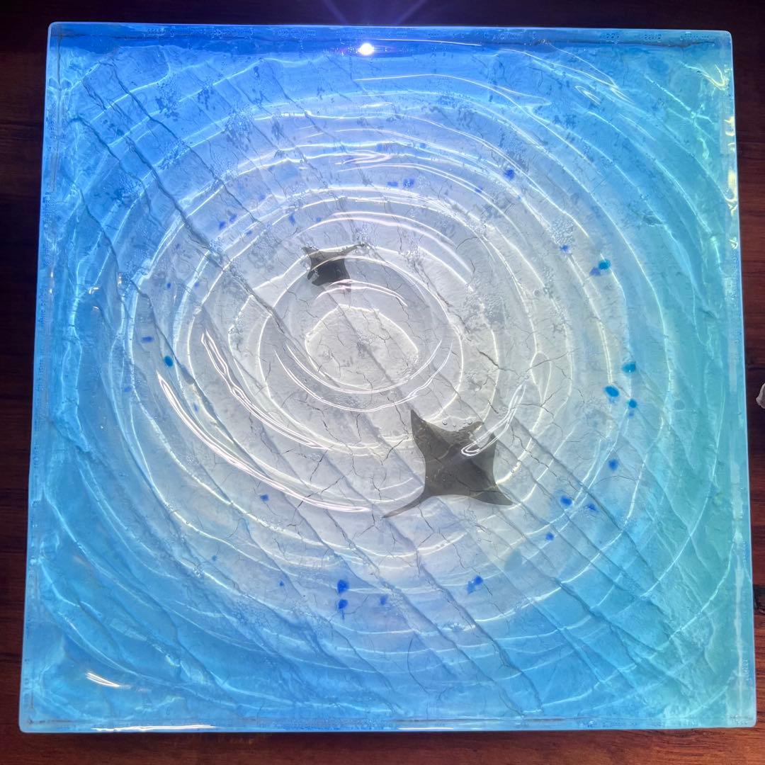 【レジンアート】波紋アート／マンタの遊泳／15cmスクエア／枠なし ／壁掛け可